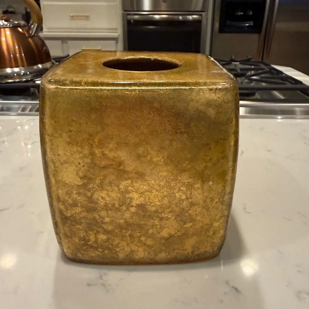 Nicole Miller Golden Rule Gold Swirl Lucite Glam Bathroom Tissue Box Holder